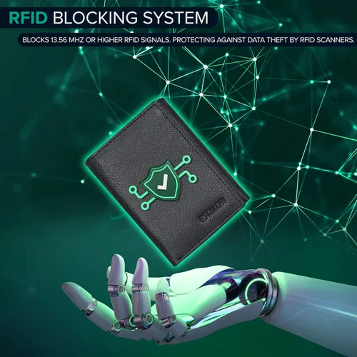 Miniatura 5 de Billetera de tres pliegues para hombre Cartera de piel auténtica con bloqueo RFID con 9 ranuras para tarjetas