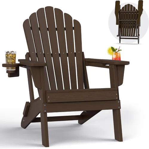 Miniatura 15 de Plawdlik Juego de 2 sillas plegables Adirondack de HDPE, sillas de patio al aire libre resistentes con soportes dobles para tazas, silla para Negro