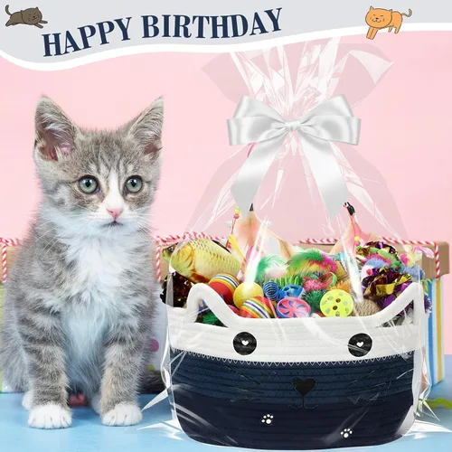 Miniatura 6 de Zopeal Juego de 76 cestas de almacenamiento para gatos, juguetes interactivos para gatos, varita para gatitos, bolas parpadeantes coloridas, bolas