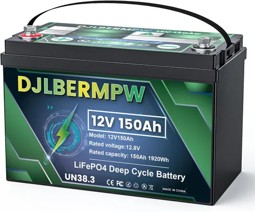 Batería de litio LiFePO4 de 12 V/150 Ah con BMS integrado de 1920 W, hasta 15000 ciclos y vida útil de 10 años, batería de ciclo profundo para RV,