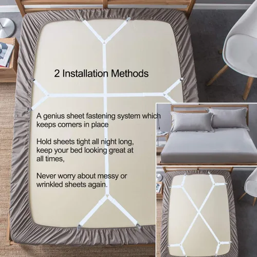 Miniatura 2 de Sujetadores para sábana de cama - 2 vías ajustables, tiras cruzadas, sujetadores de esquina de sábana, clips, pinzas, banda elástica para sábana