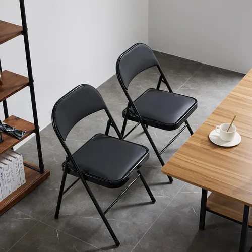 Miniatura 8 de Paquete de 4 sillas plegables, sillas plegables con asientos acolchados, sillas plegables portátiles con marco de acero para el hogar y la oficina