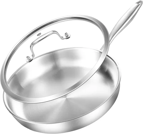Miniatura 15 de DELARLO - Sartén de acero inoxidable de 8 pulgadas, sartén de inducción de tres capas compatible con hasta 600 ℉, calor rápido y uniforme, apto