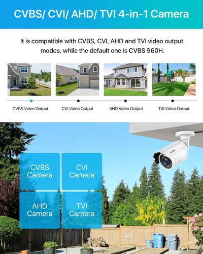 Miniatura 5 de ZOSI Cámara de seguridad para interiores y exteriores HD 1920TVL de 2 MP 1080p (híbrido 4 en 1 HD-CVI/TVI/AHD/960H CVBS analógico), 24 LED, visión