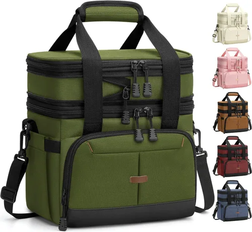 Miniatura 27 de Caja de almuerzo Pritent para hombres y mujeres, bolsa de almuerzo aislada de doble cubierta para hombres y mujeres, bolsa de almuerzo expandible a