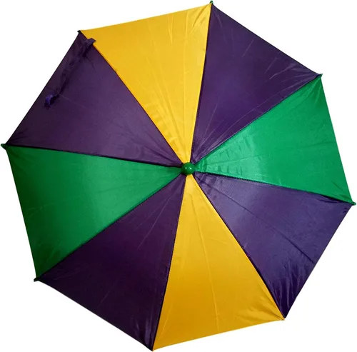 Miniatura 2 de Mardi Gras - Sombrilla de segunda línea, color verde, morado y dorado, 16.0in