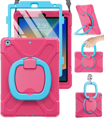Miniatura 8 de BRAECN Funda para iPad de 9ª/8ª/7ª generación, resistente funda de silicona apta para niños con soporte plegable/asa para lápices, correa de hombro