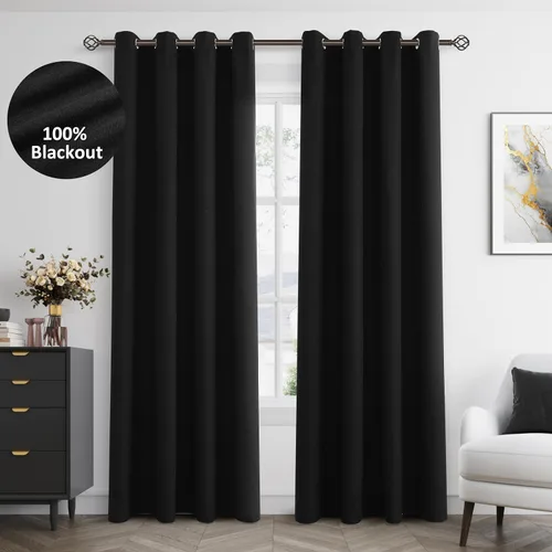 Miniatura 42 de Cream Linen Blackout Curtains 90 Length 2 Panels Set for Living Room Bedroom, 100% Black Out Thermal Insulated Linen Drapes, Room Darkening Grommet