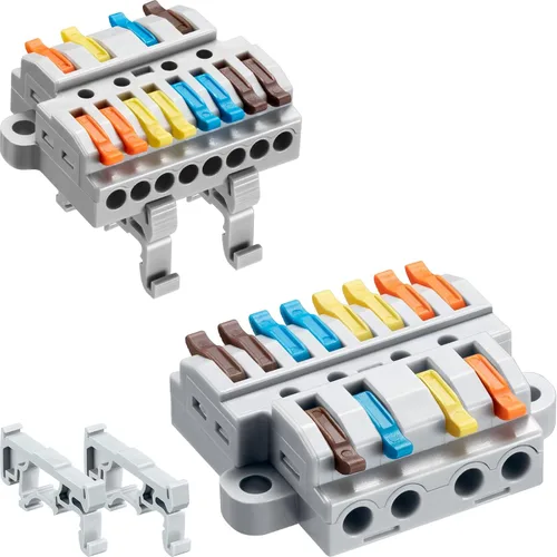 Miniatura 8 de 6 piezas de bloques de terminales de riel DIN, conectores de alambre de empalme DIY para circuito en línea 28-12AWG (2 en 8 salida)