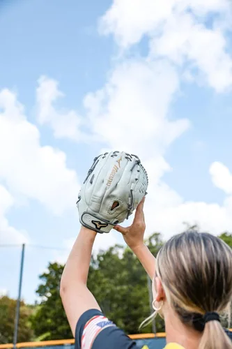 Miniatura 6 de Mizuno GMVP1200PF4W MVP Prime Fastpitch - Guante de sóftbol de 12 pulgadas, tela de tartán, lanzamiento a mano izquierda, blanco/gris