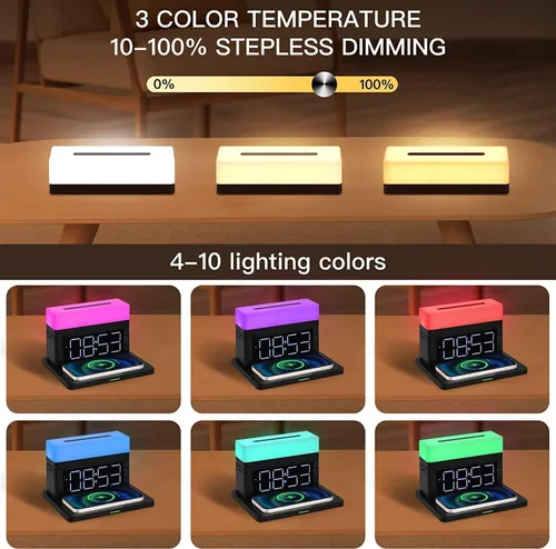 Miniatura 5 de Cargador inalámbrico, estación de carga inalámbrica 6 en 1 con despertador digital y luz nocturna, cargador rápido de 15 W compatible con iPhone