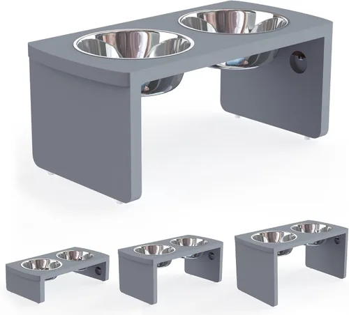 Miniatura 9 de Cuencos elevados para perros, cuenco elevado de bambú para perros y gatos pequeños, con 2 cuencos de acero inoxidable