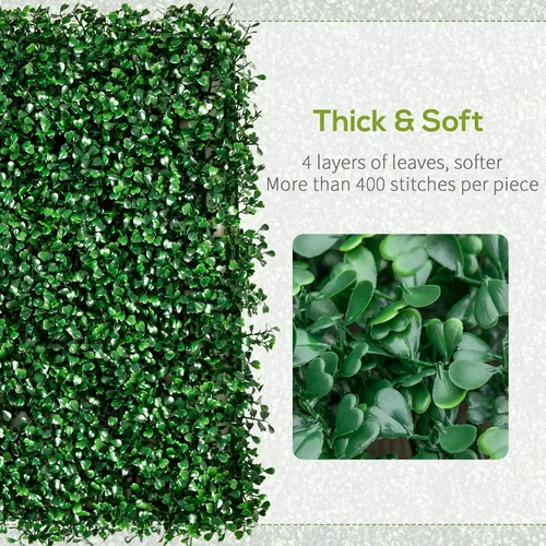 Miniatura 4 de Outsunny 12 piezas de 20 x 20 pulgadas cuadradas de plantas de privacidad artificiales con protección UV; imitación de hierba de Milán para muro