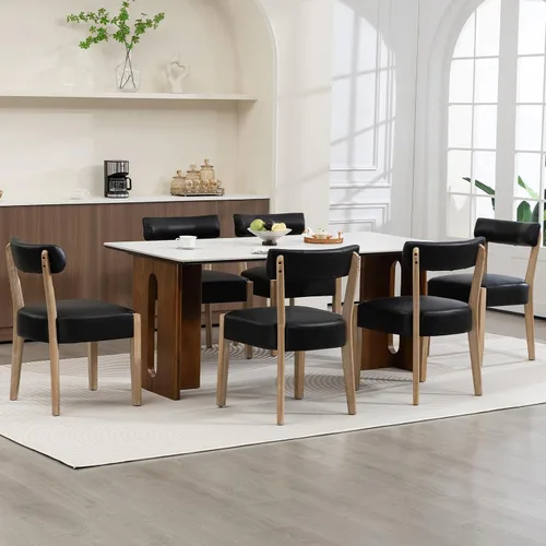Miniatura 29 de ZJhome Sillas de comedor, paquete de 2 sillas de cocina de madera modernas de mediados de siglo con tapicería de lino, diseño tejido de respaldo