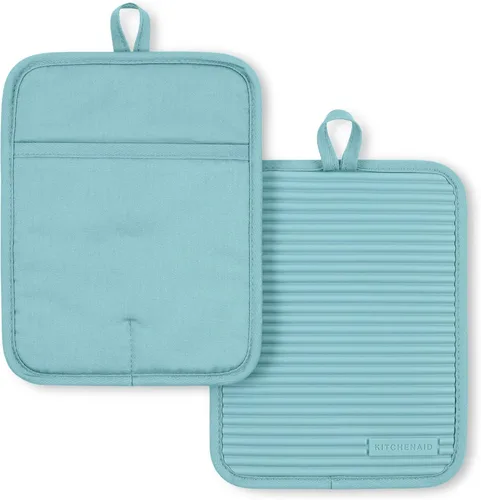 Miniatura 23 de KitchenAid - Juego de agarraderas de silicona suave y acanalada, azul Willow, 7 x 9 pulgadas Willow azul