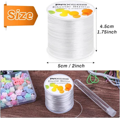 Miniatura 3 de Paxcoo Cordón elástico de 0.039 in para hacer joyas y hacer pulseras, color blanco
