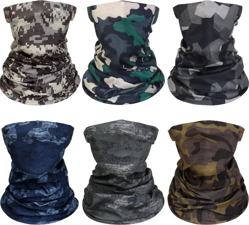 Miniatura 10 de Awumbuk Polaina para el cuello para hombres y mujeres, paquete de 6 máscaras faciales transpirables para protección solar UV bandana bufanda