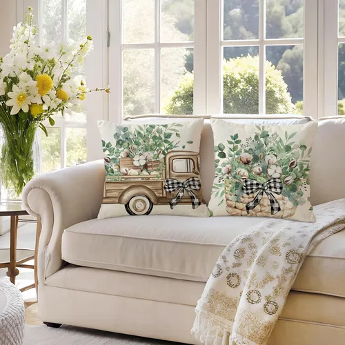 Miniatura 4 de wyooxoo Juego de 4 fundas de almohada de 16 x 16 pulgadas, fundas de almohada de granja beige dulce para el hogar, fundas para sofá, sala de estar