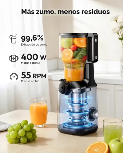 Miniatura 4 de EUHOMY - Exprimidor de prensa en frío, canal de alimentación de 5.5 pulgadas de ancho, exprimidor de masticación lenta para verduras y frutas Negro