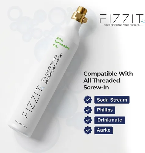Miniatura 3 de FIZZIT - Cilindro de CO2 roscado de 60 litros – Recipiente recargable de 60 litros compatible con todas las corrientes de soda "atornilladas