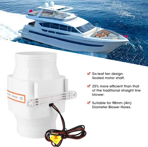 Miniatura 6 de Ventilador de soplador impermeable, soplador de 12 V, soplador de aire de sentina marina, soplador de aire en línea de 4 pulgadas, ventilador