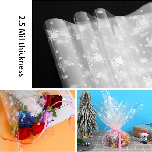 Miniatura 4 de Rollo de envoltura de celofán navideño SULOLI - 32 pulgadas x 100 pies de copos de nieve, envoltura navideña para regalos, flores, cestas y canastas