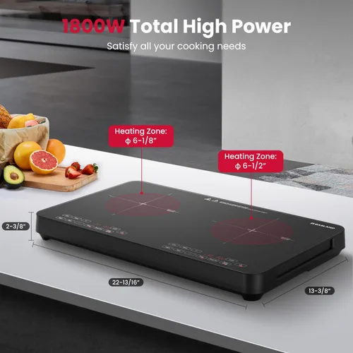 Miniatura 2 de GASLAND SwiftChef - Placa de inducción de doble quemador, encimera de inducción de 1800 W con 8 niveles de potencia, doble olla con control táctil