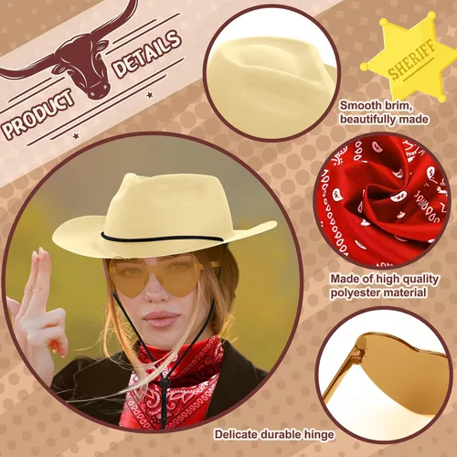 Miniatura 2 de Newcotte Juego de 18 Piezas de Sombreros de Plástico de Vaquero Occidental Incluye 6 Sombreros 6 Bandanas Paisley 6 Pares de Gafas