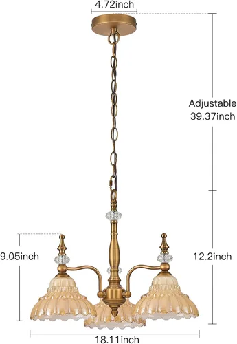 Miniatura 6 de HDDFL Candelabro de 3 luces, lámpara moderna colgante para comedor, entrada, sala de estar, dormitorio, cocina, marrón y latón