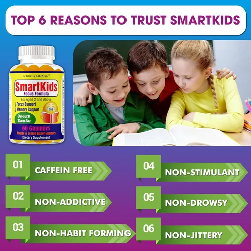 Miniatura 5 de SmartKids - Gomitas de refuerzo cerebral para niños y adolescentes, suplemento cerebral, vitaminas en gomitas para niños con enfoque cerebral, DHA