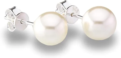 Miniatura 2 de Auténtico cristal europeo fino 0.315 in redondo simulado perla S925 pendientes de tuerca de plata esterlina sólida para las mujeres