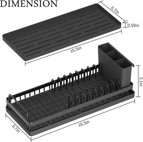 Miniatura 6 de CHLORYARD Escurridor de Platos Pequeño, Escurridor de Platos Compacto para Fregadero Organizador de Platos con Portautensilios y 2 Alfombrillas