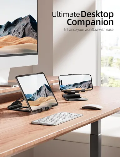 Miniatura 5 de Nulaxy Soporte plegable doble de aluminio para iPad, soporte para tablet de escritorio totalmente ajustable, accesorios para tableta de oficina