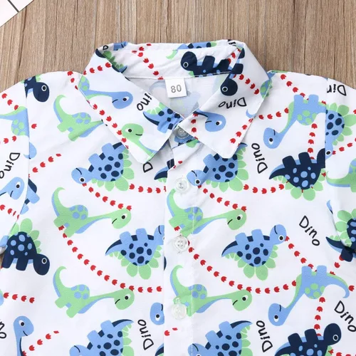 Miniatura 11 de Conjunto de camisa de manga corta con botones y pantalones cortos casuales con diseño de flamingo, para bebés y niños de 1 a 6 años, atuendos