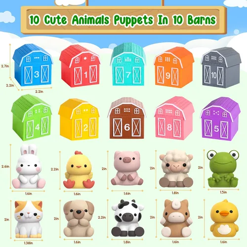 Miniatura 3 de Juguete de aprendizaje para niños pequeños de 1, 2 y 3 años, 10 juguetes de animales de granja y 10 graneros, juguetes sensoriales educativos