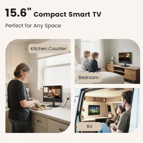 Miniatura 4 de othoig Smart TV pequeño de 15.6 pulgadas, FHD 1080p Smart TV compacto con aplicaciones integradas, WiFi y Bluetooth, sintonizador digital ATSC