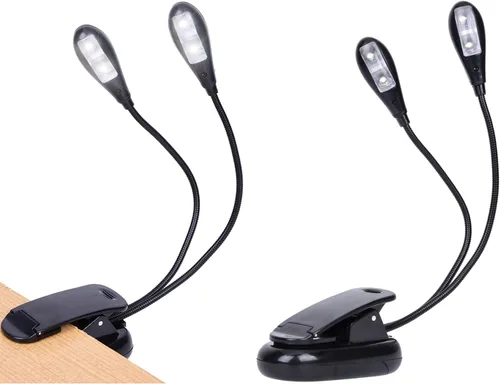 Miniatura 12 de Luz de soporte de música, paquete de 1/2/4/10 luces LED de libro, funciona con batería USB y AAA, lámpara de lectura en la cama, 4 niveles de Negro