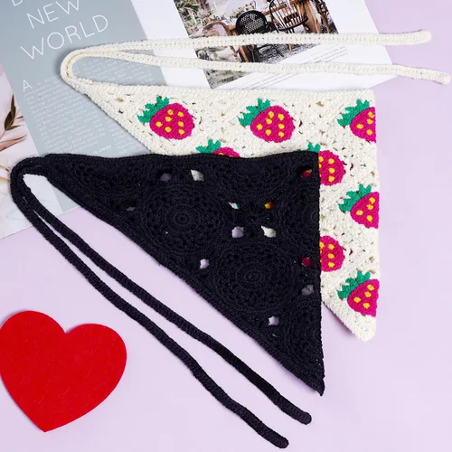 Miniatura 9 de hoyuwak 2 bandanas de ganchillo para el cabello, diademas para la cabeza para mujeres y niñas, accesorios para el cabello de fresa floral