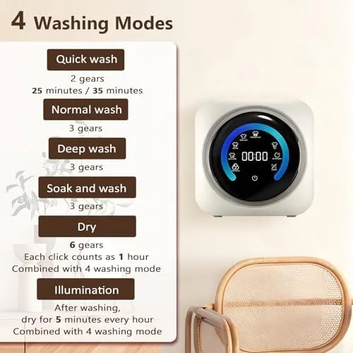 Miniatura 3 de Mini lavadora y secadora portátil 2 en 1, lavadora de carga frontal totalmente automática de 3.5 litros con control LCD para ropa pequeña, ropa