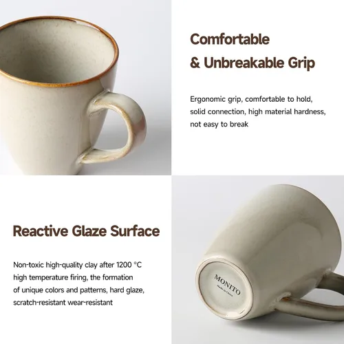 Miniatura 3 de MONITO Juego de 4 tazas de café de 17 onzas, tazas de café grandes de cerámica azul con asa para té/latte/leche/cacao, divertidas tazas de té