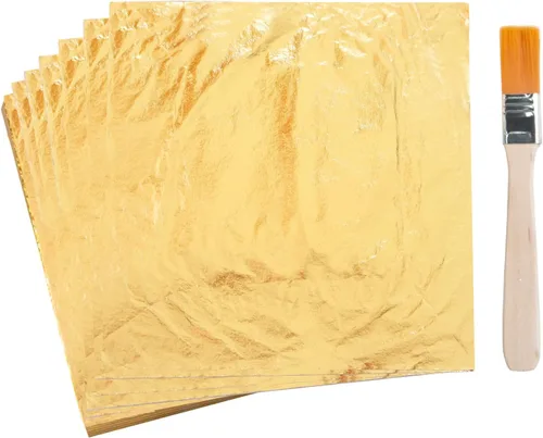 KINNO 100 hojas de hojas doradas, hojas de papel dorado para manualidades, lámina dorada de imitación de 5.5 x 5.5 pulgadas para manualidades,