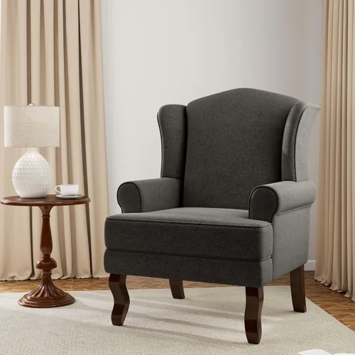 Miniatura 43 de Silla decorativa, sillón tapizado con respaldo alto con esponja de alta resistencia y patas de madera, sillas individuales modernas y cómodas de Un