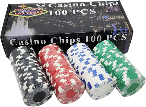 Caja de regalo Welcome to Las Vegas con 100 fichas de póquer de 11.5 gramos. Elija uno de los variados diseños., Dice Striped