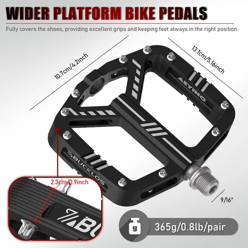 Miniatura 5 de BUCKLOS Pedales planos MTB para bicicleta de montaña, pedales de bicicleta de carretera CNC para adultos con 3 rodamientos, pedal de plataforma