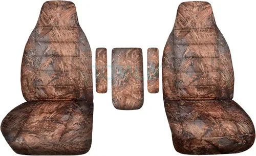 Miniatura 19 de Fundas para asientos y 3 fundas para reposabrazos de camiones Ford (Uno por asiento + Central) (16 impresiones, diseño de camuflaje), verde