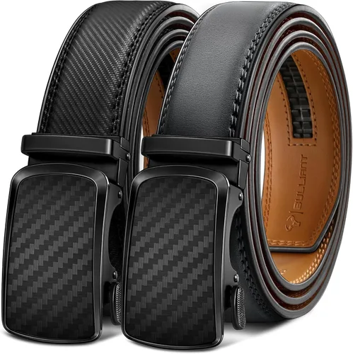 Miniatura 9 de BULLIANT - Paquete de 2 cinturones de cuero con trinquete para hombre, ajustables, corte de 1 3/8 para un ajuste perfecto, regalo para hombre