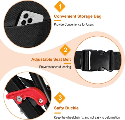 Miniatura 9 de Silla de ruedas ligera, silla de ruedas plegable portátil con frenos de mano de bloqueo, sillas de ruedas plegables para adultos y personas mayores