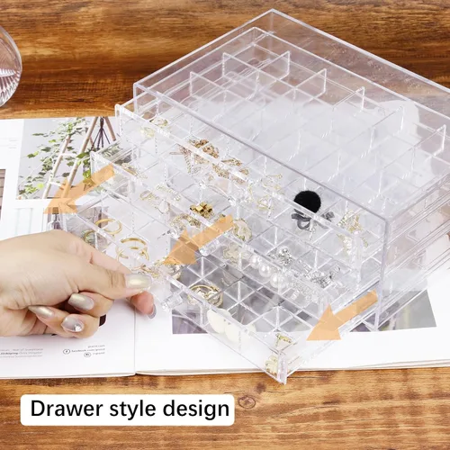 Miniatura 5 de Caja organizadora de cuentas para aretes, collar, joyero (3 cajones con 72 rejillas)