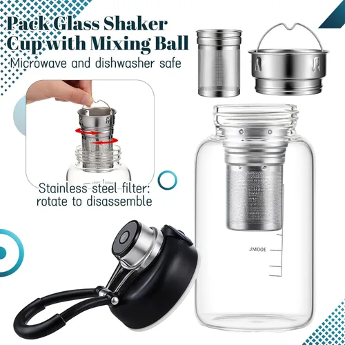 Miniatura 2 de Jingmore 2 botellas de agua de vidrio, vaso agitador de 27 onzas con bola de acero inoxidable 304, filtro y funda para copa, tazas a prueba de fugas