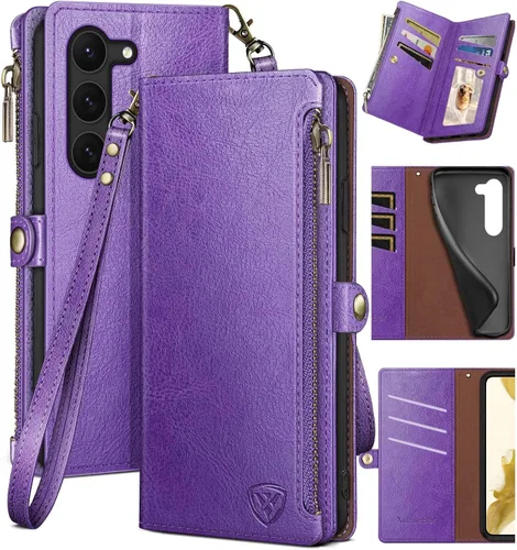Miniatura 9 de XcaseBar Funda tipo cartera para Samsung Galaxy S23 Plus con cremallera 【Bloqueo RFID】 Soporte para tarjeta de crédito, libro de folio con tapa Rosa